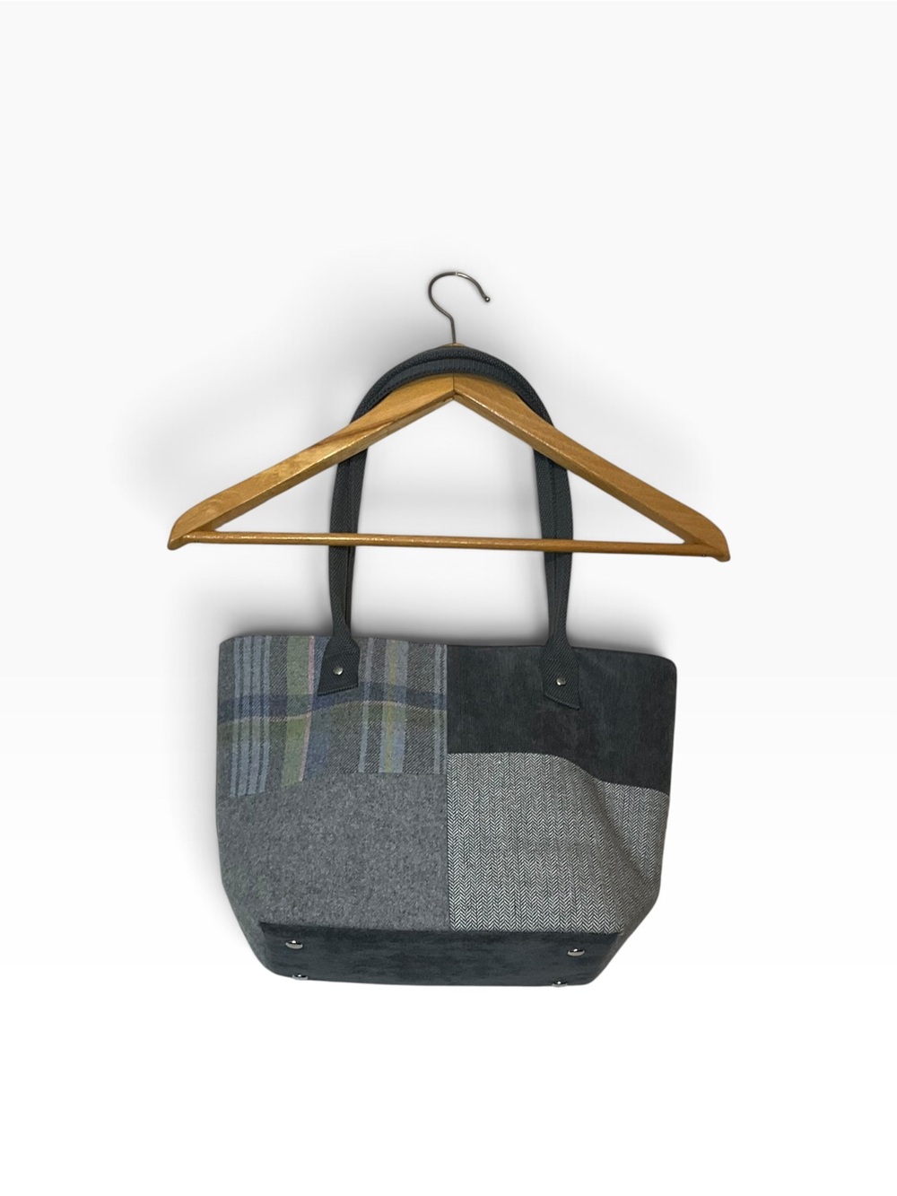 EARTH SQUARED Tote Bag/ Purse Scottish Tweed Patchwork Gray Pink Fair Trade NWT - Picture 7 of 12